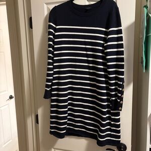Navy and White Striped Sweater Dress